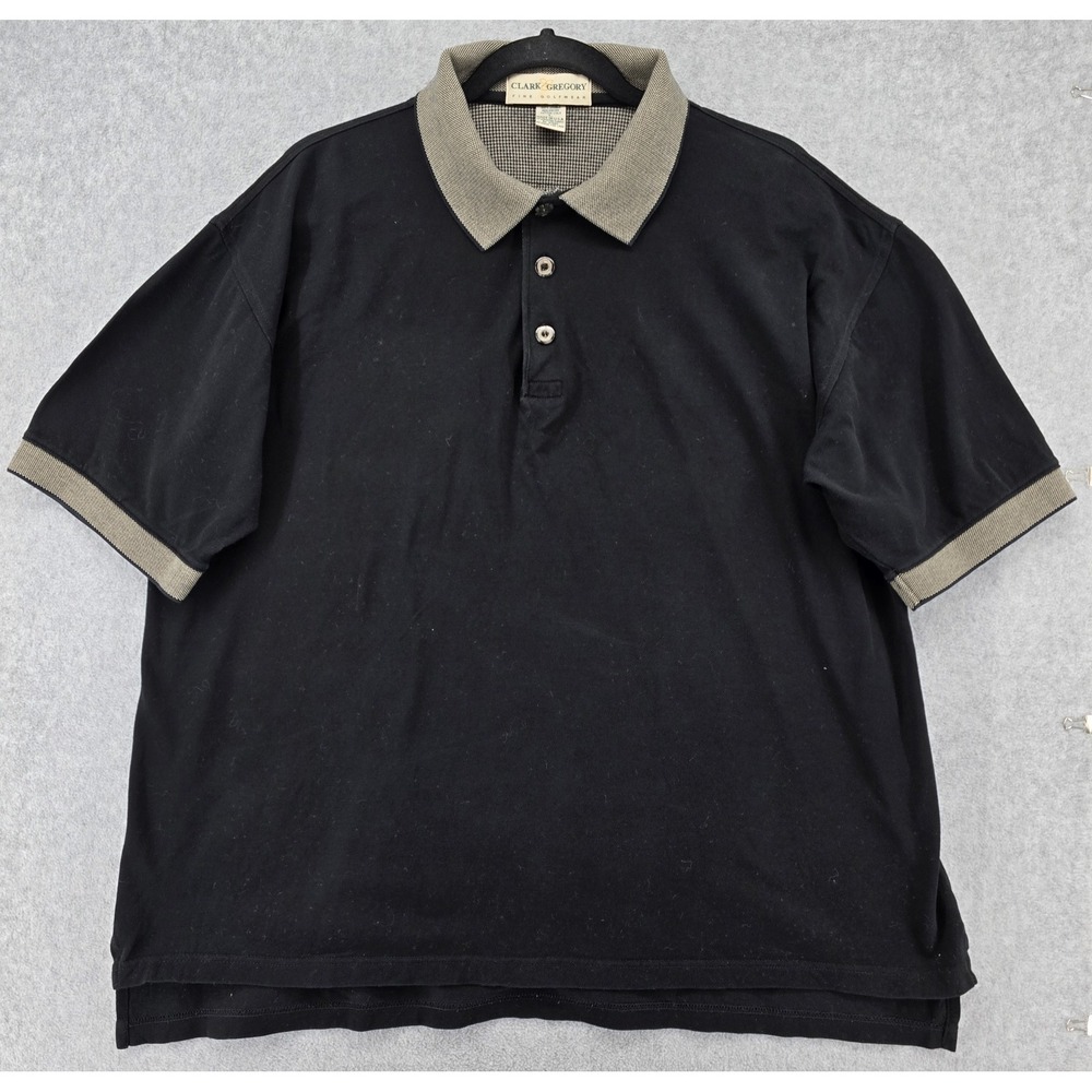 Vtg‎ Clark & Gregory Men's Golf Polo Shirt Sz L Black Cotton Lisle Grandpa Y2K
